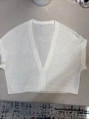 Rivamonti Cream Sequin V-Neck Cropped Sweater